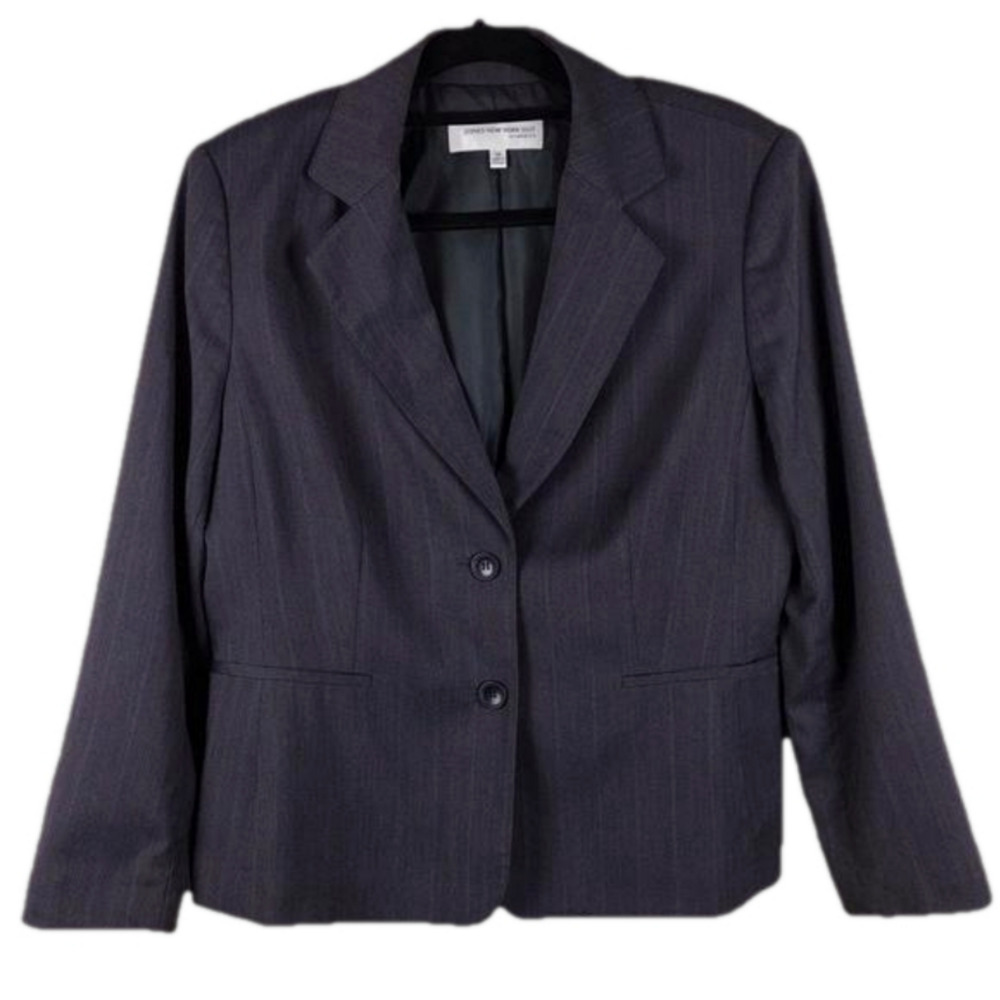Jones New York Suit Separates Black Pinstripe One Notched Single Breast Blazer